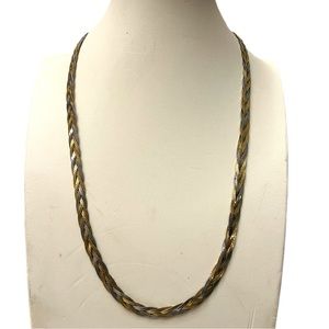 Vintage Braided Two-Tone Herringbone Chain Link Necklace Gold-tone Silver-tone